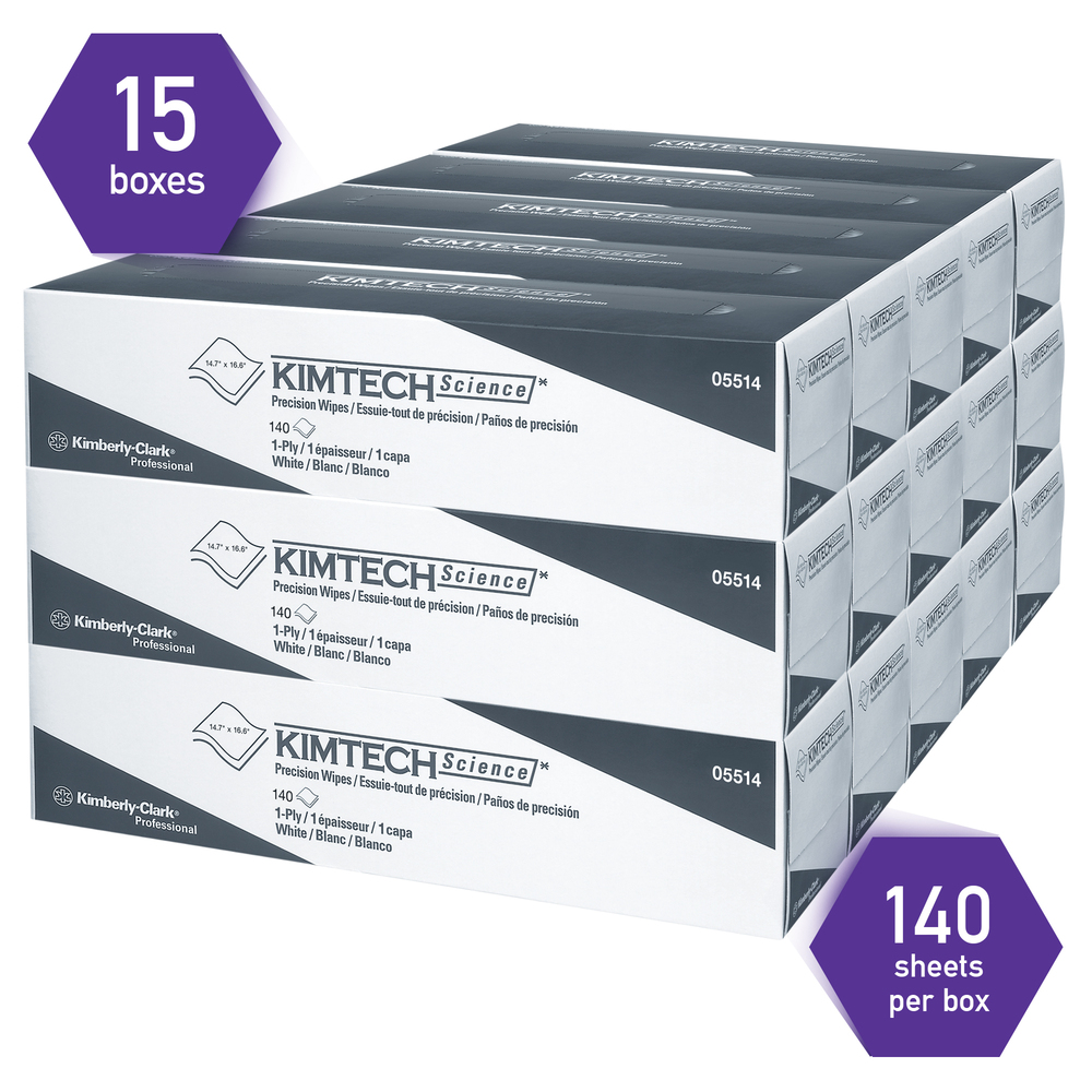 Kimtech™ Science Precision Wipes (05514), White, 15 Pop-Up Boxes / Case, 144 Sheets / Box, 2,160 Sheets / Case - 05514