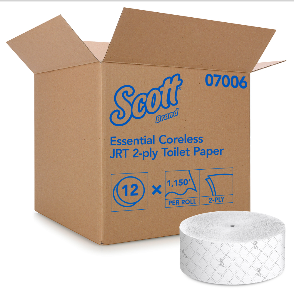 Scott® Essential Jumbo Roll Coreless Toilet Paper (07006), 2-Ply, White, 12 Rolls / Case, 1,150' / Roll, 13,800' / Case - 07006