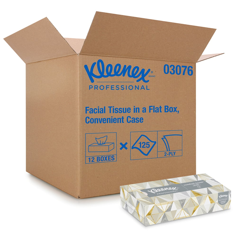 Kleenex® Professional Facial Tissue for Business (03076), Flat Tissue Boxes, 12 Boxes / Convenience Case, 125 Tissues / Box, 1,500 Tissues / Case