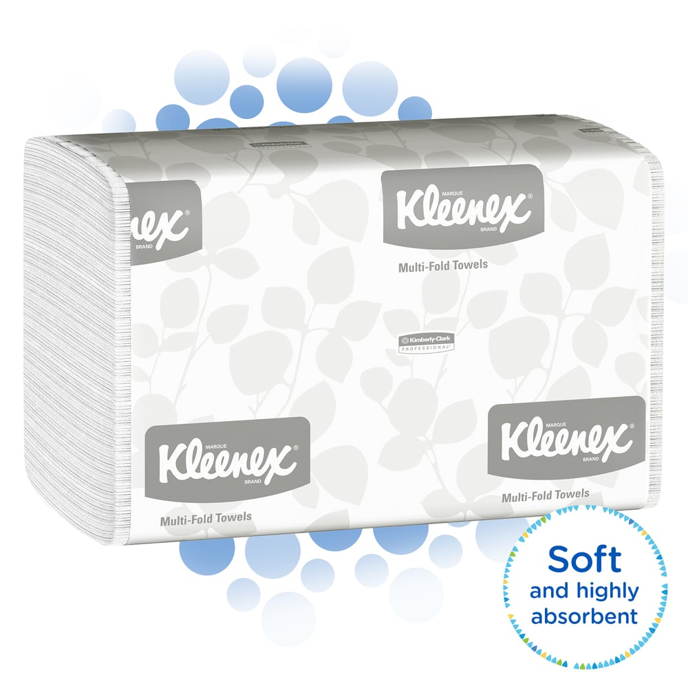 Kleenex® Multifold Paper Towels (01890), Absorbent, White, 16 Packs / Case, 150 Multifold Paper Towels / Pack, 2,400 Towels / Case - 01890