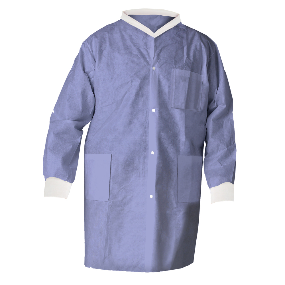 Sarrau de laboratoire certifié Kimtech A8 avec poignets en tricot (10031), tissu SMS protecteur à 3 couches, poignets et col en tricot, unisexe, bleu, moyen, 25/caisse - 10031
