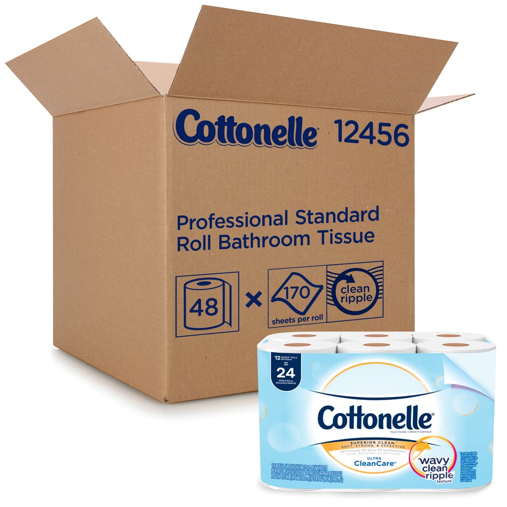 Papier hygiénique professionnel ultra-doux en vrac pour entreprise de Cottonelle(12456), rouleaux de papier toilette standard, 48 rouleaux/caisse pour affaires pour entreprise (4 paquets de 12)