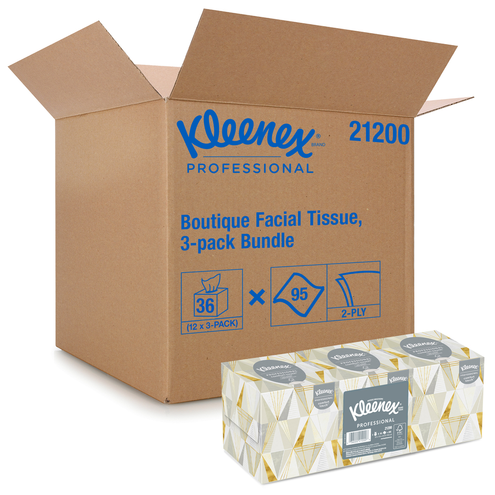 Kleenex® Professional Facial Tissue Cube for Business (21200), Upright Face Tissue Box, 12 Bundles / Case, 3 Boxes / Bundle, 36 Boxes / Case  - 21200