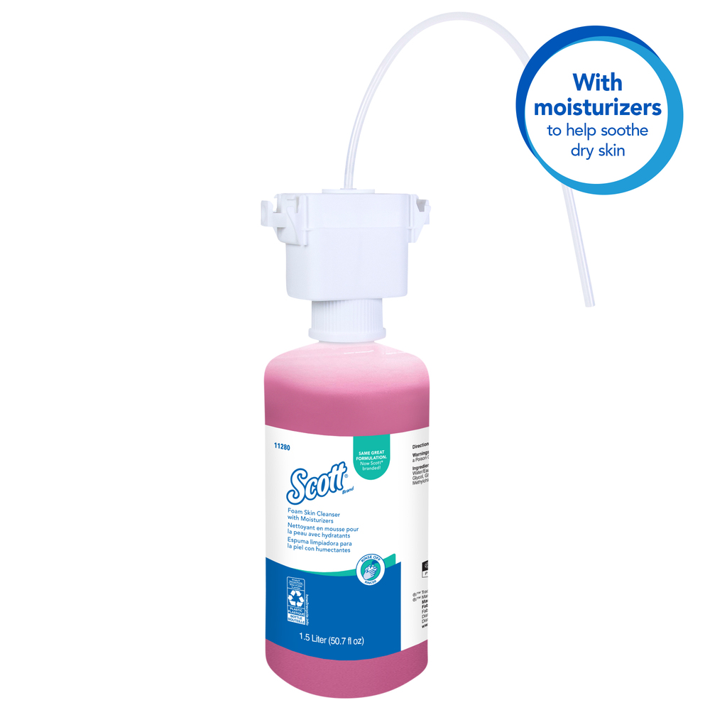 Scott® Pro Foam Hand Soap with Moisturizers (11280), Pink, Floral Scent, 1.5L Under-Counter Bottles, 2 Bottles / Case - 11280