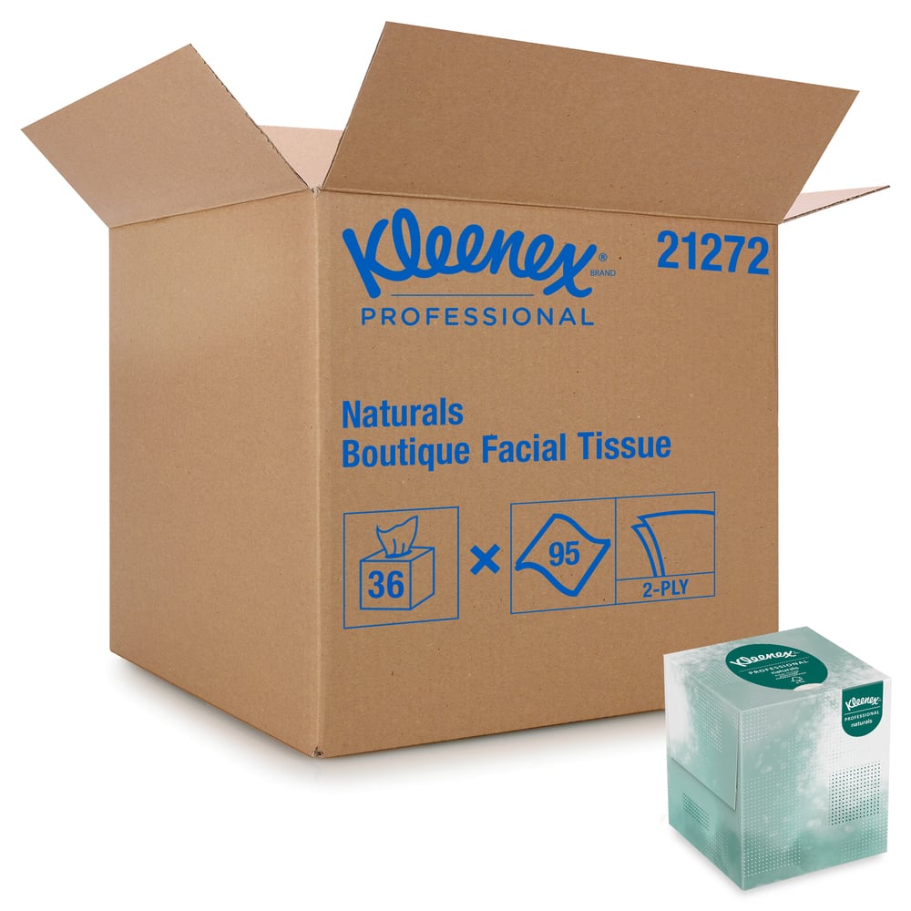 Cube de mouchoirs Kleenex Professional Naturals pour entreprise (21272), boîte de mouchoirs verticale, 2 épaisseurs, 6 paquets/caisse, 6 caisses/emballage, 36 boîtes/caisse