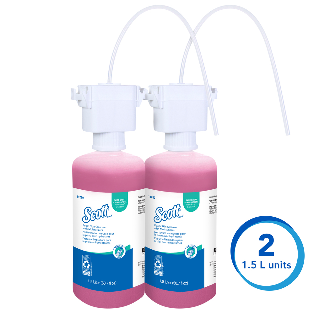 Scott® Pro Foam Hand Soap with Moisturizers (11280), Pink, Floral Scent, 1.5L Under-Counter Bottles, 2 Bottles / Case - 11280
