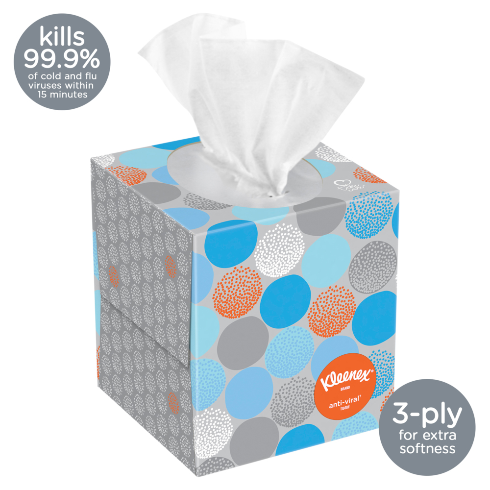 Kleenex® Professional Anti-Viral Facial Tissue Cube for Business (21286), White, 3 Boxes / Bundle, 4 Bundles / Case, 12 Boxes / Case - 21286