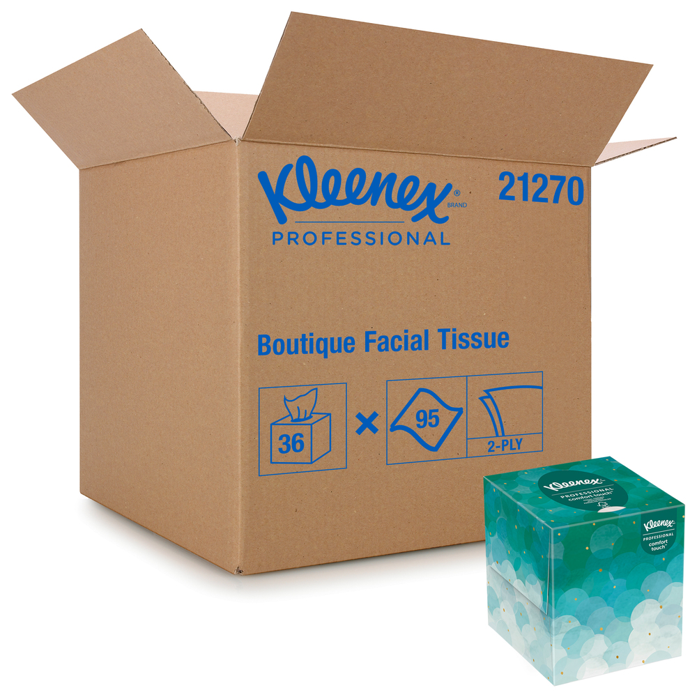 Cube de mouchoirs professionnel de Kleenex pour entreprise (21270), boîte de mouchoirs verticale, 36 boîtes/caisse, 95 mouchoirs/caisse, 3 420 mouchoirs/caisse - 21270