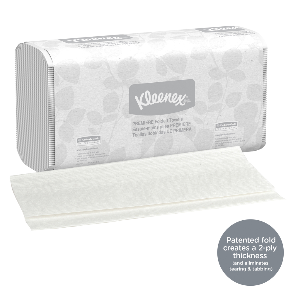 Kleenex® Premium Folded Paper Towels (13253) with Fast-Drying Absorbency Pockets, White, 25 Packs / Case, 120 Trifold Towels / Pack, 3,000 Towels / Case - 13253