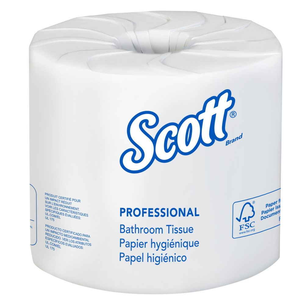 Papier hygiénique en vrac pour les entreprises Scott Essential Professional (13217), fibres recyclées à 100 %, rouleaux standard emballés, 2 épaisseurs, blanc, 80 rouleaux/caisse, 506 feuilles/rouleau - 13217
