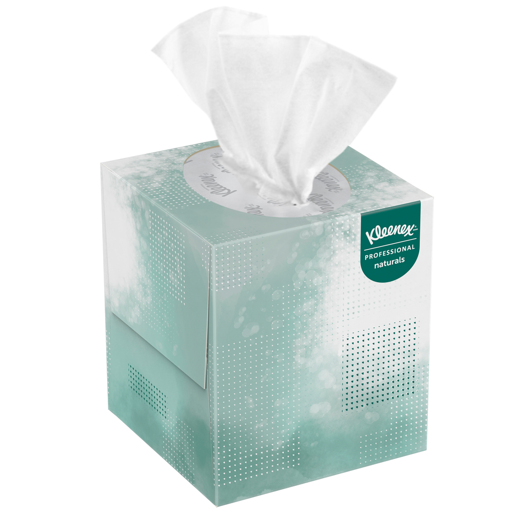 Cube de mouchoirs Kleenex Professional Naturals pour entreprise (21272), boîte de mouchoirs verticale, 2 épaisseurs, 6 paquets/caisse, 6 caisses/emballage, 36 boîtes/caisse - 21272