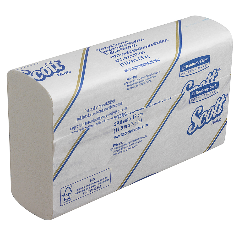 Essuie-mains enchevêtrés Scott® Slimfold™ 5856 - 16 x paquets de 110 essuie-mains compacts (1700 au total) - 5856