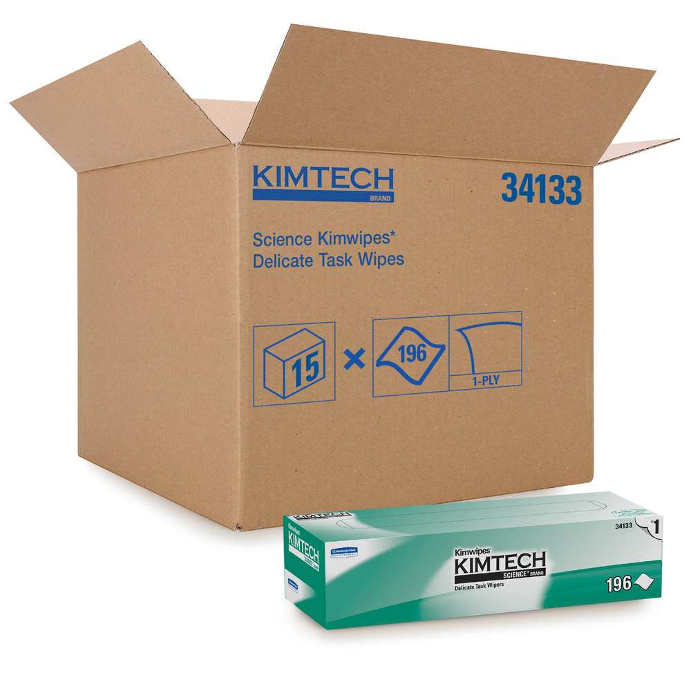 Essuie-tout pour tâches délicates Kimwipes de Kimtech Science (34133), blanc, 1 épaisseur, 15 boîtes Pop-up/caisse, 196 feuilles/boîte, 2 940 feuilles/caisse - 34133