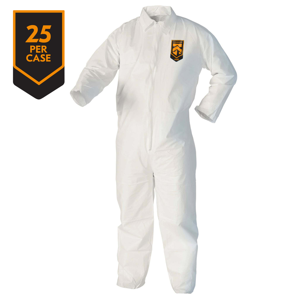 KleenGuard™ A40 Liquid & Particle Protection Coveralls (37686), Zip Front, Open Wrists & Ankles, White, XL, Vending Machine Ready,25 Garments / Case - 37686