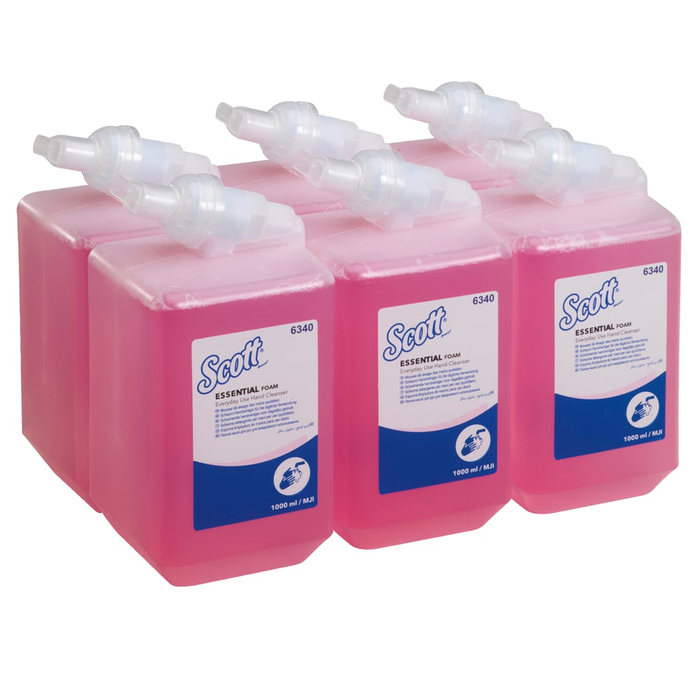 Scott® Essential™ schuimende handreiniger voor dagelijks gebruik 6340 - schuimende, geurige vloeibare handzeep - 6 navulflacons met roze handzeep van 1 liter (6 liter in totaal) - 6340