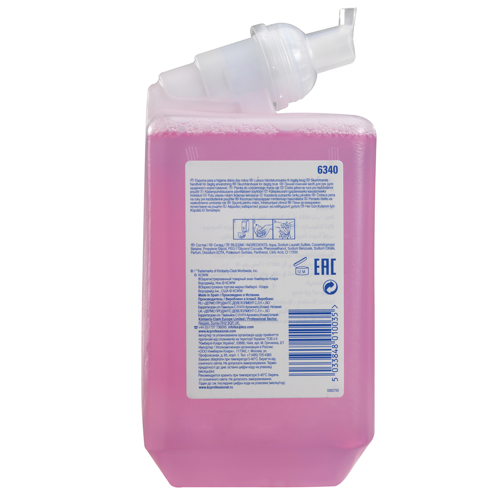 Scott® Essential™ schuimende handreiniger voor dagelijks gebruik 6340 - schuimende, geurige vloeibare handzeep - 6 navulflacons met roze handzeep van 1 liter (6 liter in totaal) - 6340