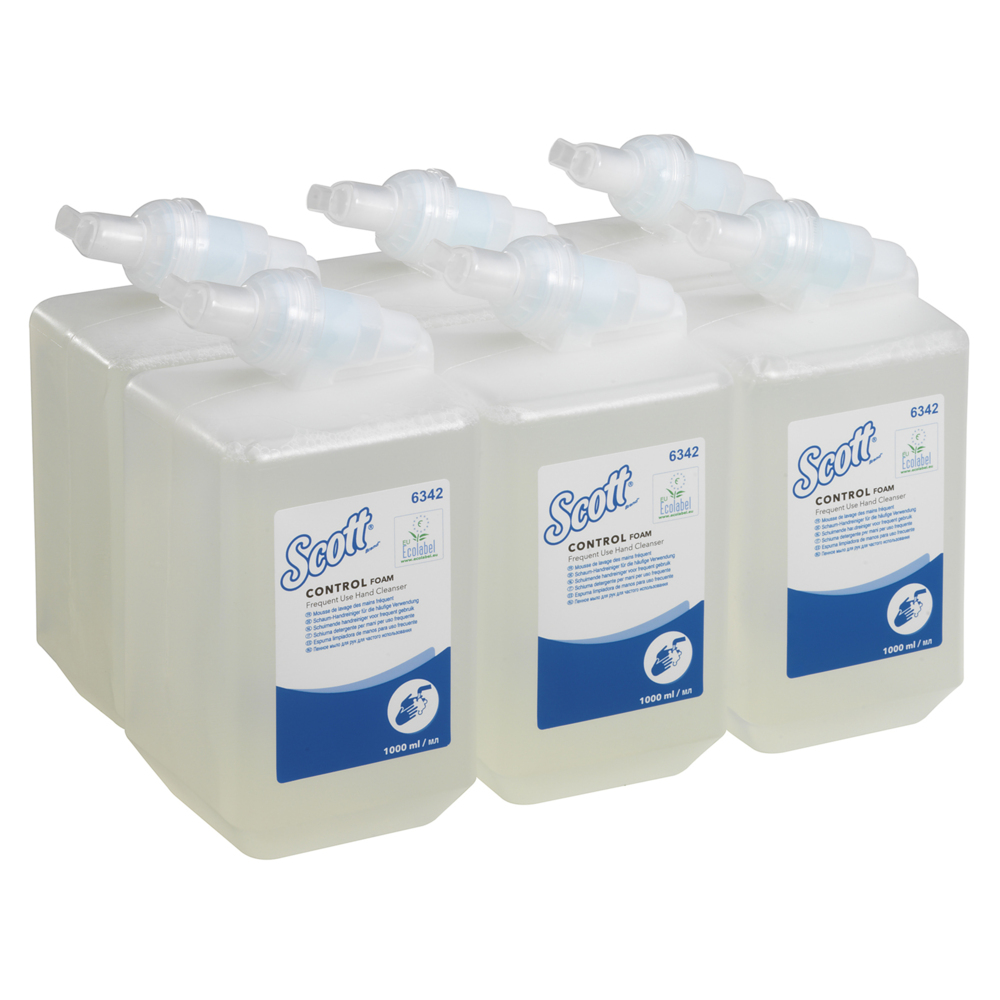 Scott® Control™ Foam Frequent Use Hand Cleanser 6342 - Unscented Foaming Hand Soap - 6 x 1 Litre Clear Hand Wash Refills (6 Litre total) - 6342