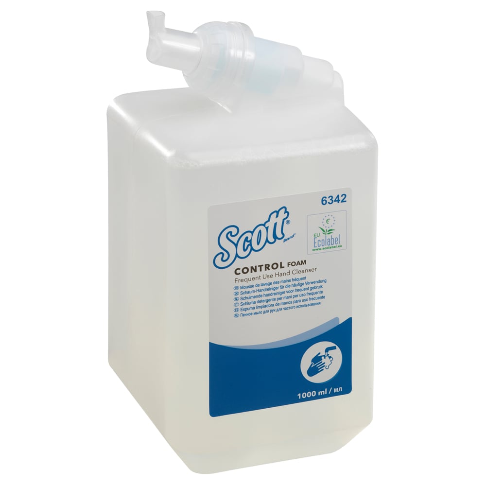 Scott® Control™ schuim handreiniger voor frequent gebruik 6342 –ongeparfumeerde schuimende zeep voor handen - 6 x 1 liter heldere handzeepnavulling (in totaal 6 liter) - 6342