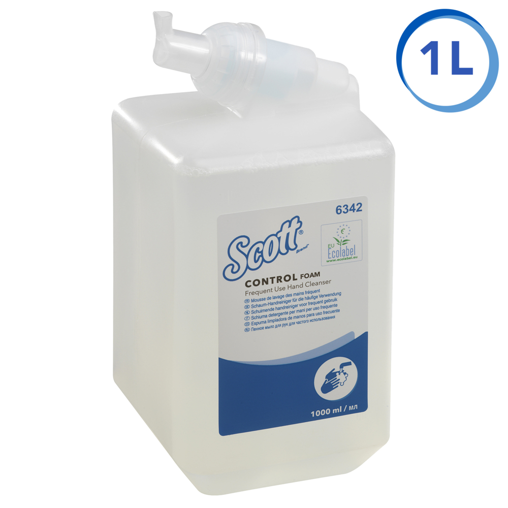 Scott® Control™ schuim handreiniger voor frequent gebruik 6342 –ongeparfumeerde schuimende zeep voor handen - 6 x 1 liter heldere handzeepnavulling (in totaal 6 liter) - 6342