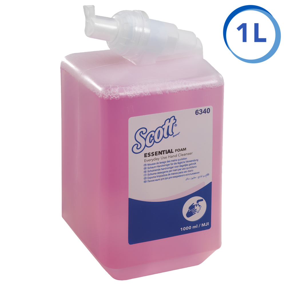 Scott® Essential™ schuimende handreiniger voor dagelijks gebruik 6340 - schuimende, geurige vloeibare handzeep - 6 navulflacons met roze handzeep van 1 liter (6 liter in totaal) - 6340