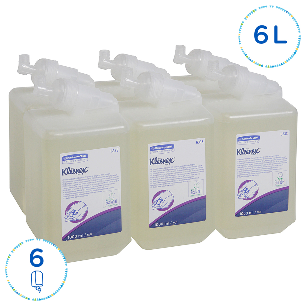 Kleenex® Handreiniger voor Frequent Gebruik 6333, Helder/geurloos, 6x1 l (6 liter in totaal) - 6333