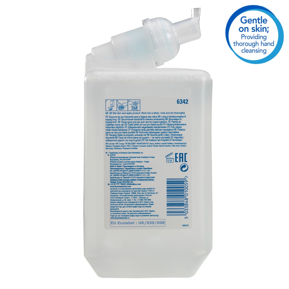 Savon mousse à usage fréquent pour les mains Scott® Control™ 6342 - Savon mousse non parfumé pour les mains - 6 recharges x 1 litre de Savon mousse transparente pour les mains (6 litres au total) - 6342