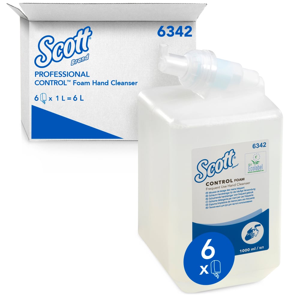 Savon mousse à usage fréquent pour les mains Scott® Control™ 6342 - Savon mousse non parfumé pour les mains - 6 recharges x 1 litre de Savon mousse transparente pour les mains (6 litres au total)