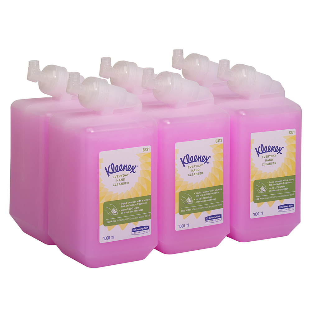 Kleenex® Everyday Use Hand Cleanser 6331 - Pink Hand Wash - 6 x 1 Litre Hand Wash Refills (6 Litre total) - 6331