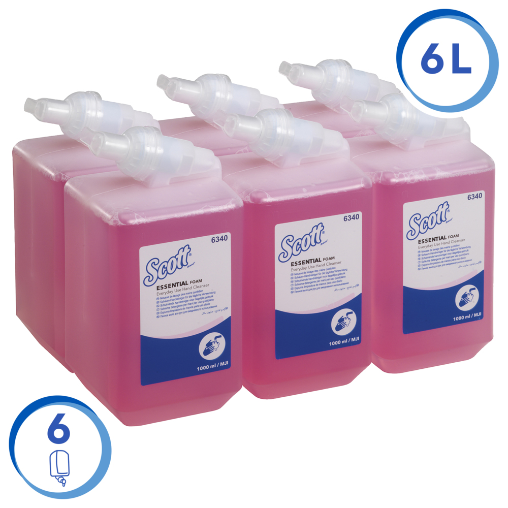 Scott® Essential™ schuimende handreiniger voor dagelijks gebruik 6340 - schuimende, geurige vloeibare handzeep - 6 navulflacons met roze handzeep van 1 liter (6 liter in totaal) - 6340