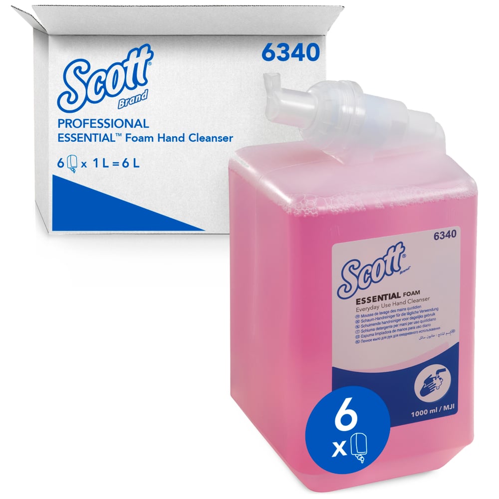 Scott® Essential™ schuimende handreiniger voor dagelijks gebruik 6340 - schuimende, geurige vloeibare handzeep - 6 navulflacons met roze handzeep van 1 liter (6 liter in totaal) - 6340