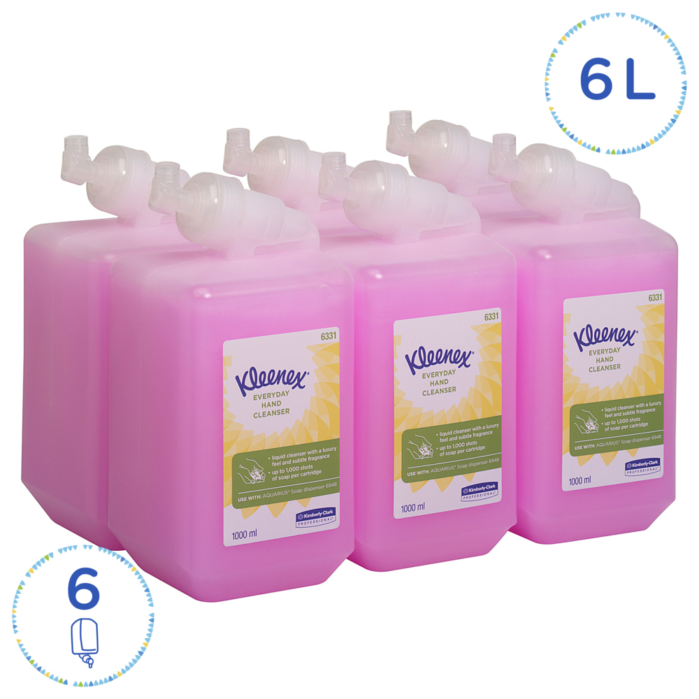 Kleenex® Crème de lavage des mains 6331 - Usage quotidien - Paquet de 6 x cartouches de 1 L (6 litres au total) - 6331