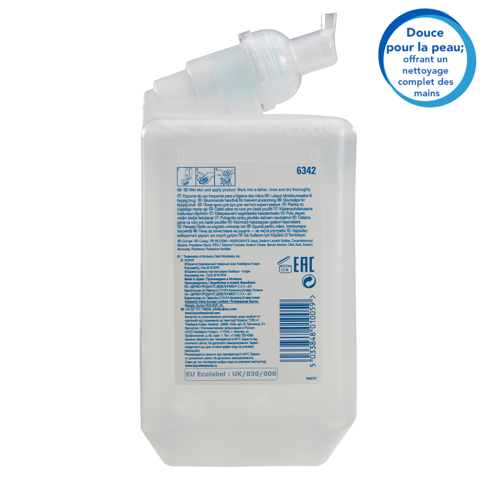 Scott® Control™ schuim handreiniger voor frequent gebruik 6342 –ongeparfumeerde schuimende zeep voor handen - 6 x 1 liter heldere handzeepnavulling (in totaal 6 liter) - 6342