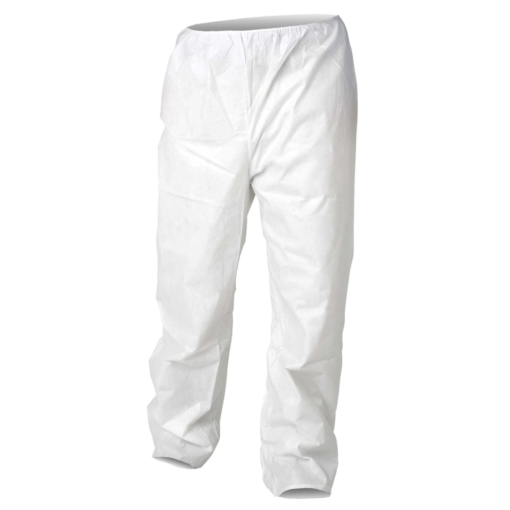 KleenGuard™ A20 Breathable Particle Protection Pants (36223), Serged Seams, Elastic Waist, Open Ankles, White, Large, 50 / Case - 36223