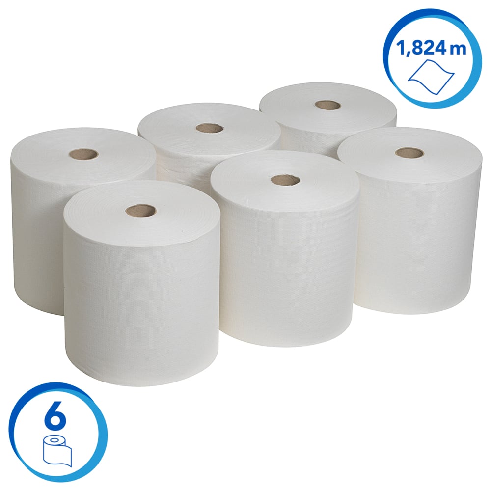 Essuie-mains roulés Scott® 6667 - 6 x 304 m blancs 1 épaisseur - 6667