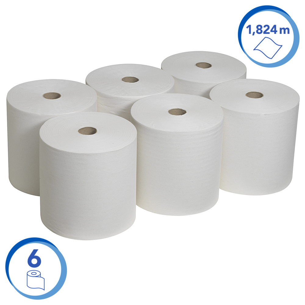 Essuie-mains roulés Scott® 6667 - 6 x 304 m blancs 1 épaisseur - 6667