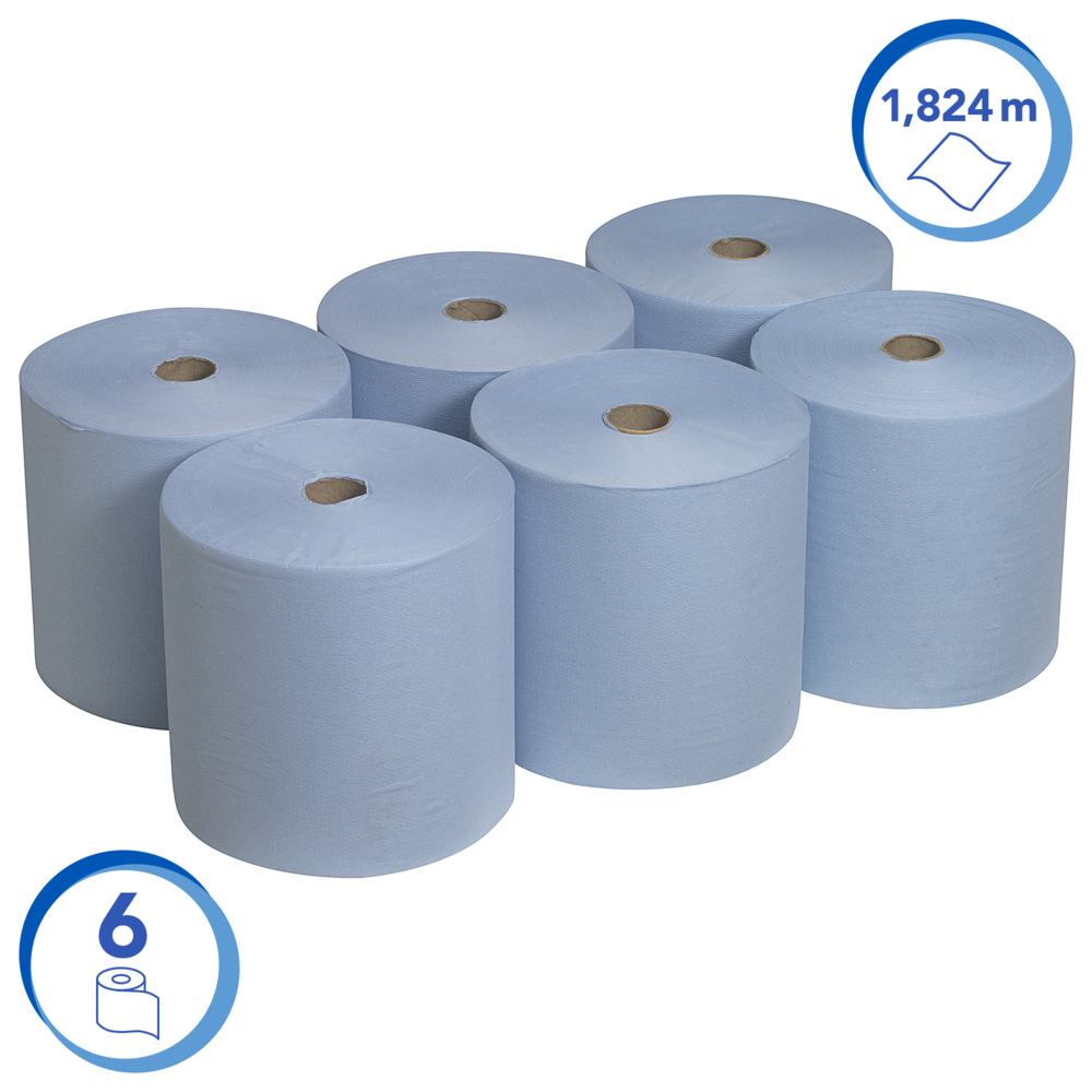 Essuie-mains roulés Scott® 6668 - 6 x 304 m bleus 1 épaisseur - 6668