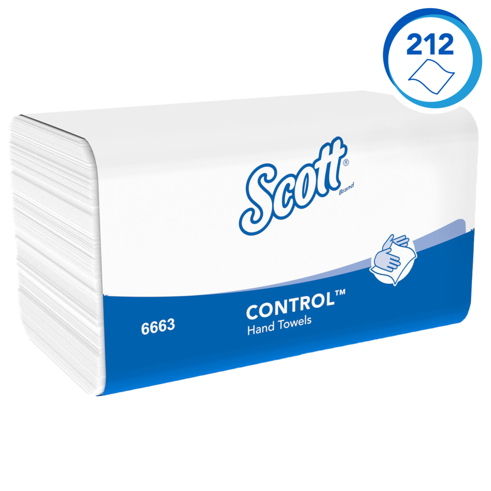 Scott® Control™ ineengevouwen papieren handdoekjes 6663 - V-gevouwen papieren doekjes - 15 verpakkingen x 212 papieren handdoek op rol (3180 stuks in totaal) - 6663