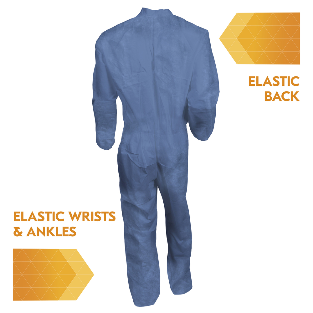 KleenGuard™ Chemical Resistant Suit, A60 Bloodborne Pathogen & Chemical Splash Protection Coveralls (45004), XL, Blue, 24 Garments / Case - 45004