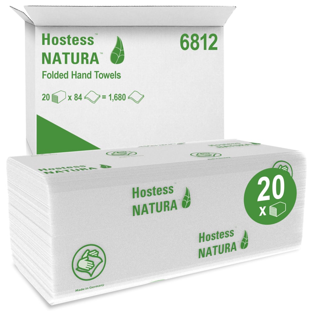 Essuie-mains en rouleau Hostess™ Natura™ 6812, 20 paquets de 84 grandes feuilles, blancs, 2 épaisseurs - 6812