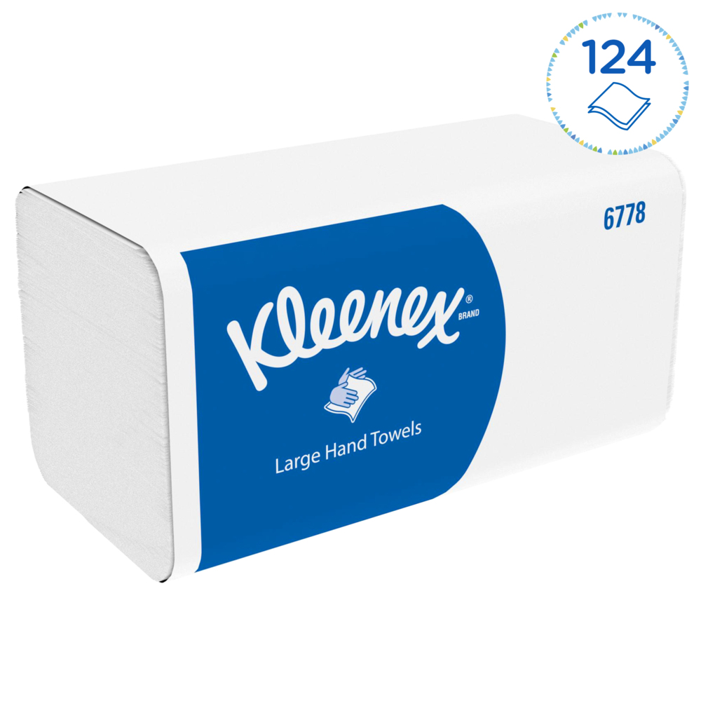 Essuie-mains enchevêtrés grand format Kleenex® 6778 - Essuie-mains 2 épaisseurs pliés en V - 15 paquets x 124 essuie-mains en papier (1 860 au total) - 6778