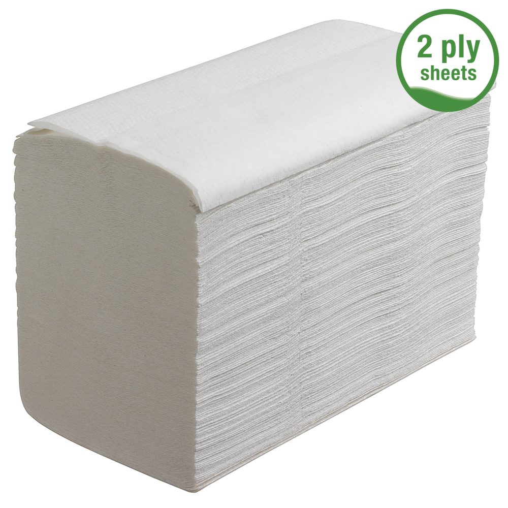 Hostess™ NATURA™ Toallas secamanos plegadas 6811: 20 paquetes x 180 hojas de 2 capas, blanco - 6811