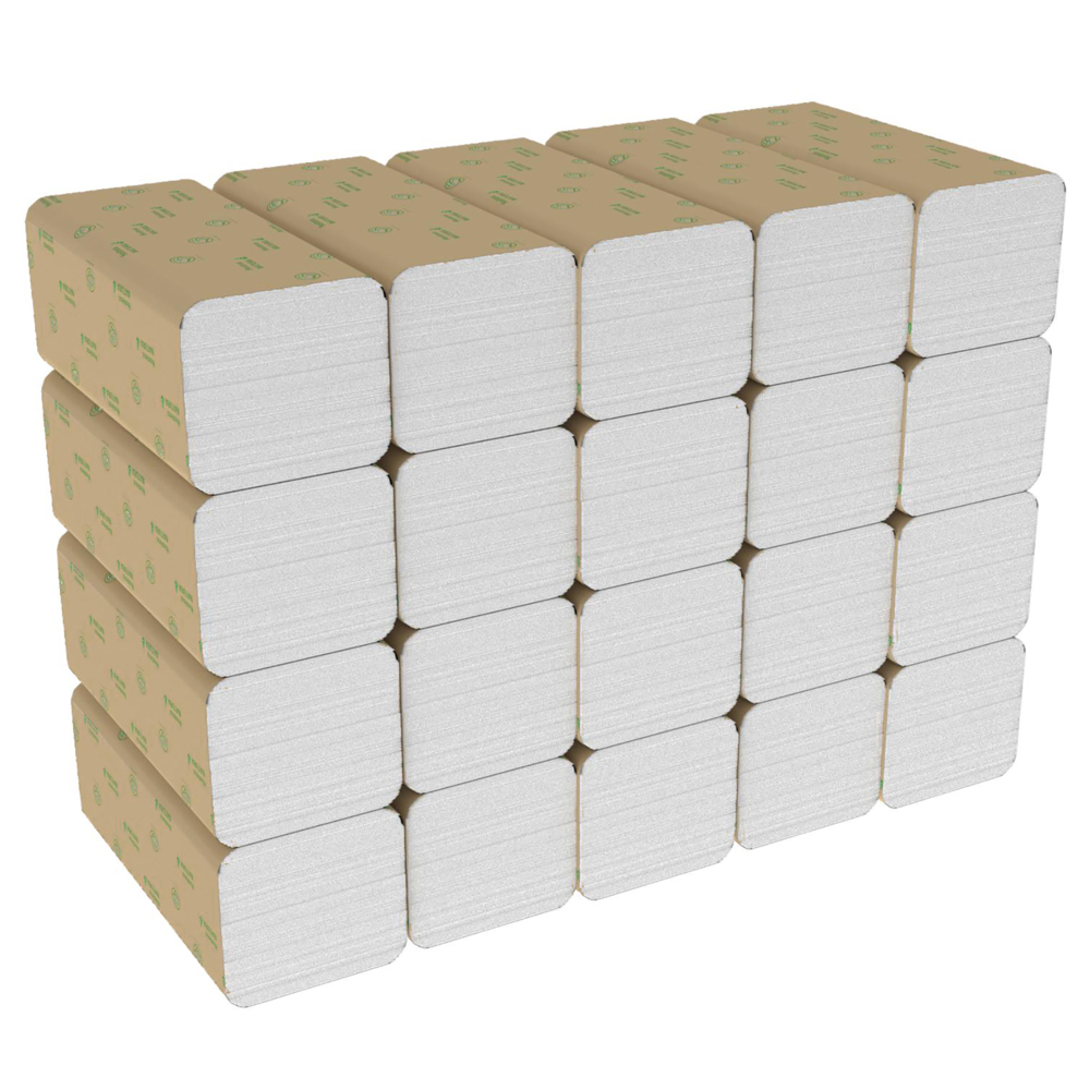 Hostess™ NATURA™ Folded Hand Towels 6811 - 20 packs x 180 white, 2 ply sheets - 6811
