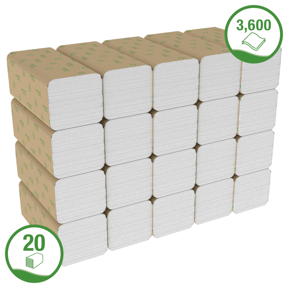 Hostess™ NATURA™ Gevouwen papieren handdoekjes 6811 - 20 pakken x 180 witte, 2-laags vellen - 6811
