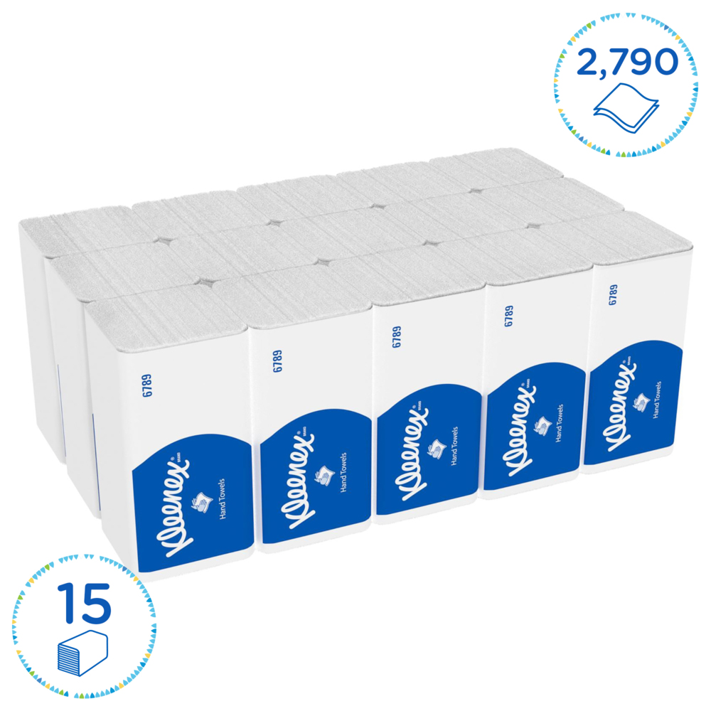 Kleenex® ineengevouwen handdoeken 6789 - 2-laagse V-gevouwen papieren handdoekjes - 15 pakken x 186 papieren papieren doekjes (in totaal 2790 stuks) - 6789
