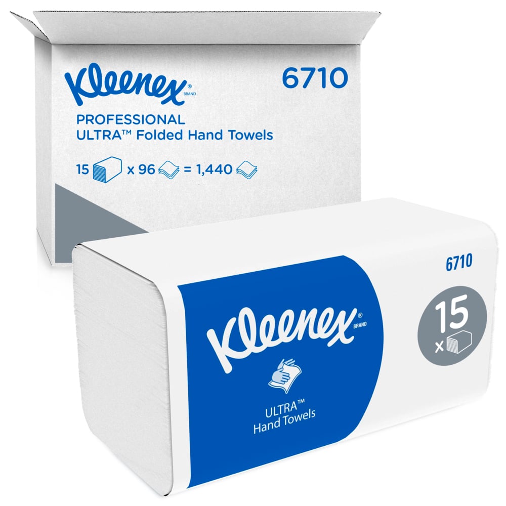 Kleenex® Ultra™ Interfold Hand Towels 6710 - 3 Ply V Fold Paper Towels - 15 Packs x 96 Paper Hand Towels (1,440 total) - 6710