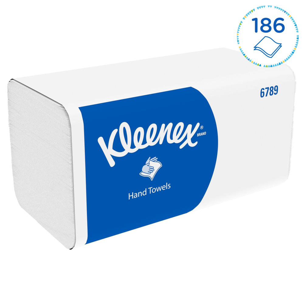 Kleenex® Сложенные полотенца для рук V-Fold, код 6789, 15 упаковок x 186 листов белой, двухслойной бумаги (всего 2790 шт.) - 6789