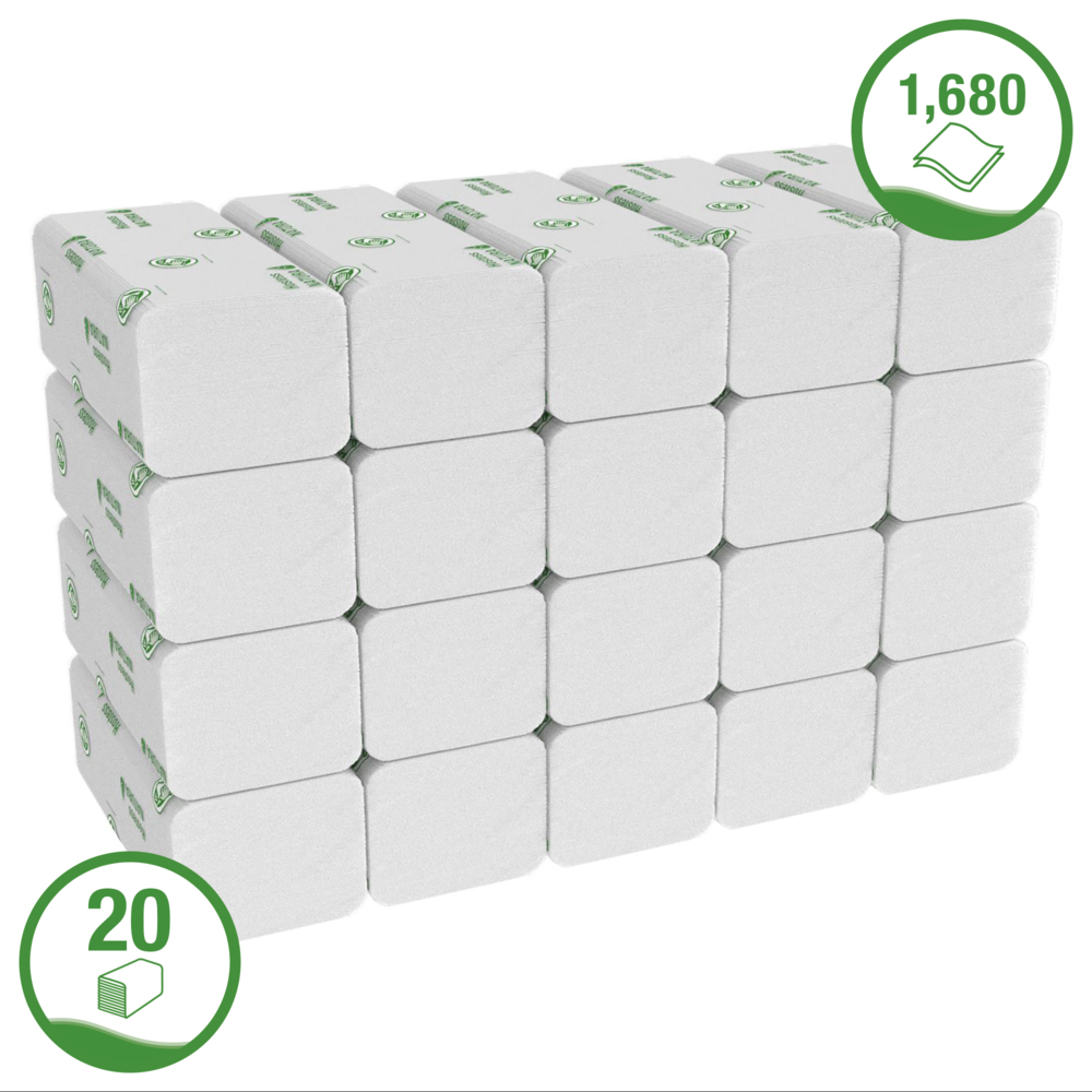 Hostess™ NATURA™ Rolhanddoeken 6812 - 20 pakken x 84 grote, witte, 2-laags vellen - 6812