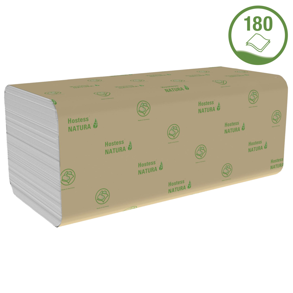 Hostess™ NATURA™ Toallas secamanos plegadas 6811: 20 paquetes x 180 hojas de 2 capas, blanco - 6811