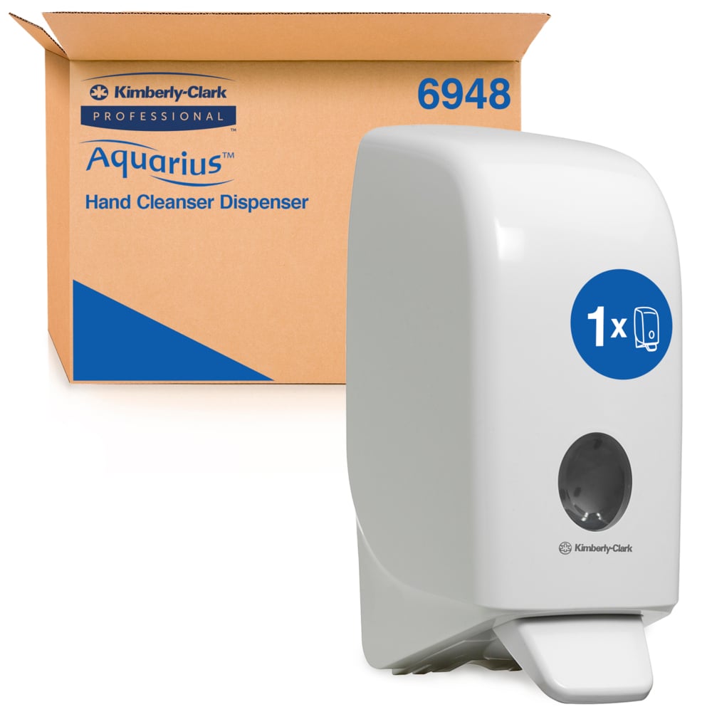 Distributeur de solution de lavage des mains professionnel Aquarius™ 6948 - Pour cartouches de savon de 1 L compatibles - 1 x Distributeur blanc à fixation murale  - 6948