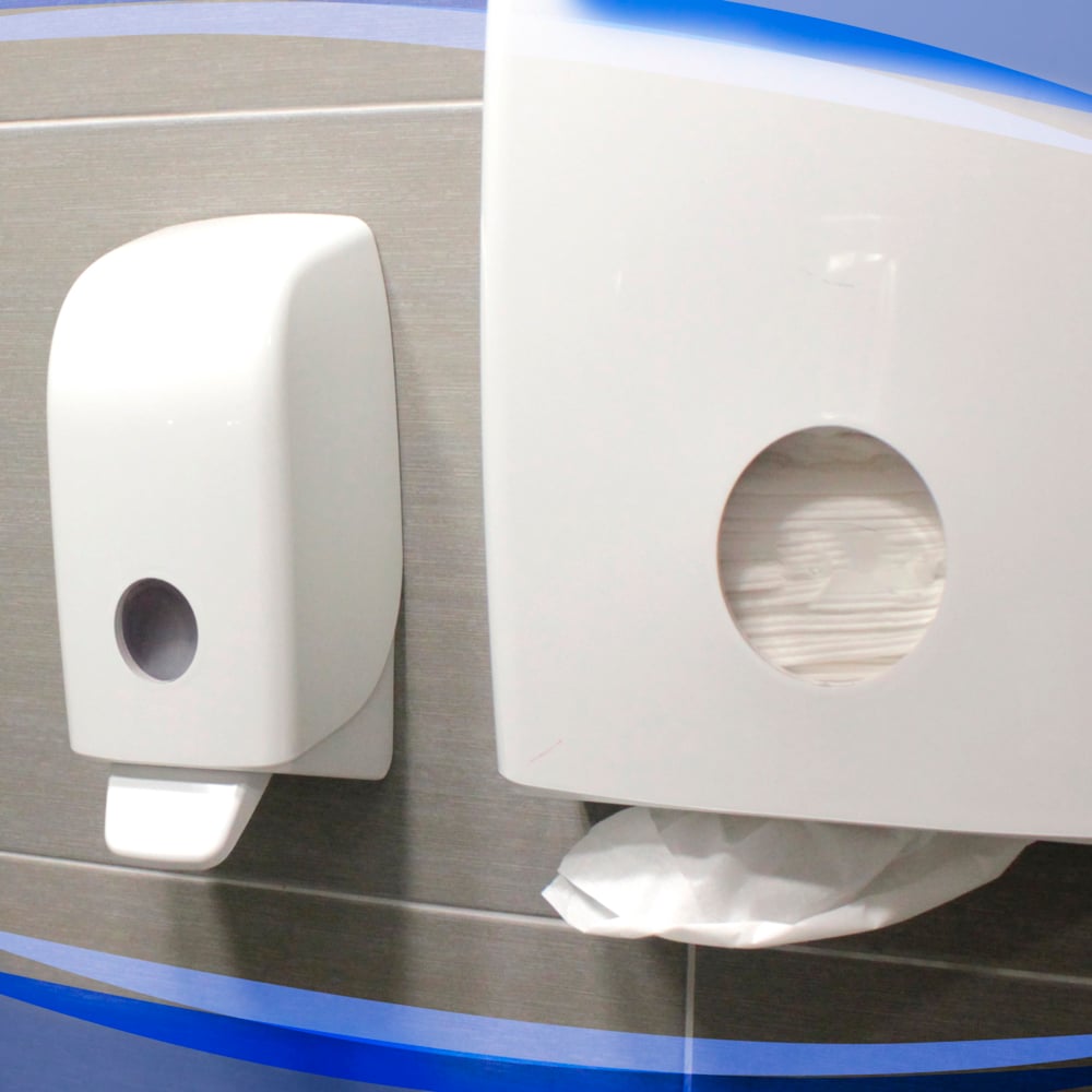 Aquarius™ Dispensador Manual de Jabón para el Lavado de Manos Profesional 6948, Para Cartuchos de Jabón de 1 L compatibles, Montaje en Pared, Blanco - 6948